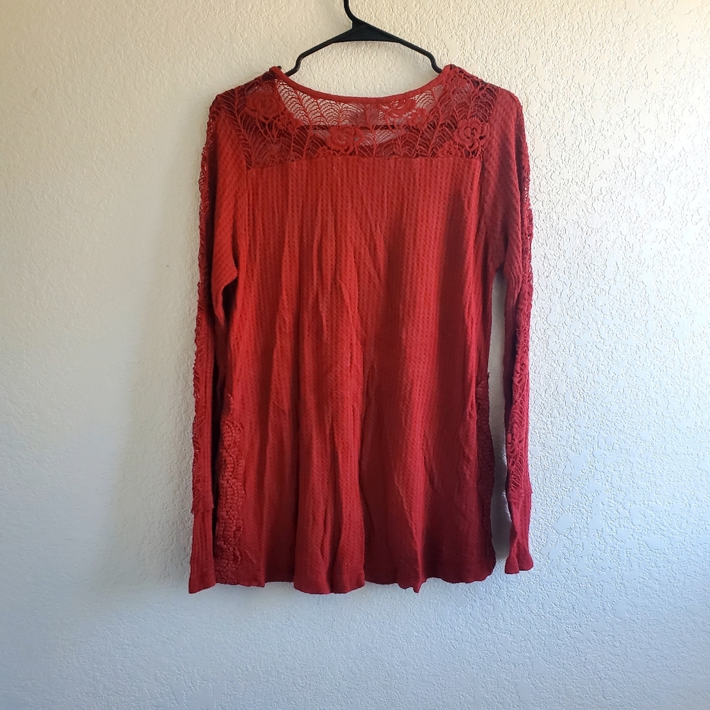 Knox Rose Top Red Lace Neckline‎ And Sleeves Long Sleeve Boho Romantic XMas - Picture 3 of 8
